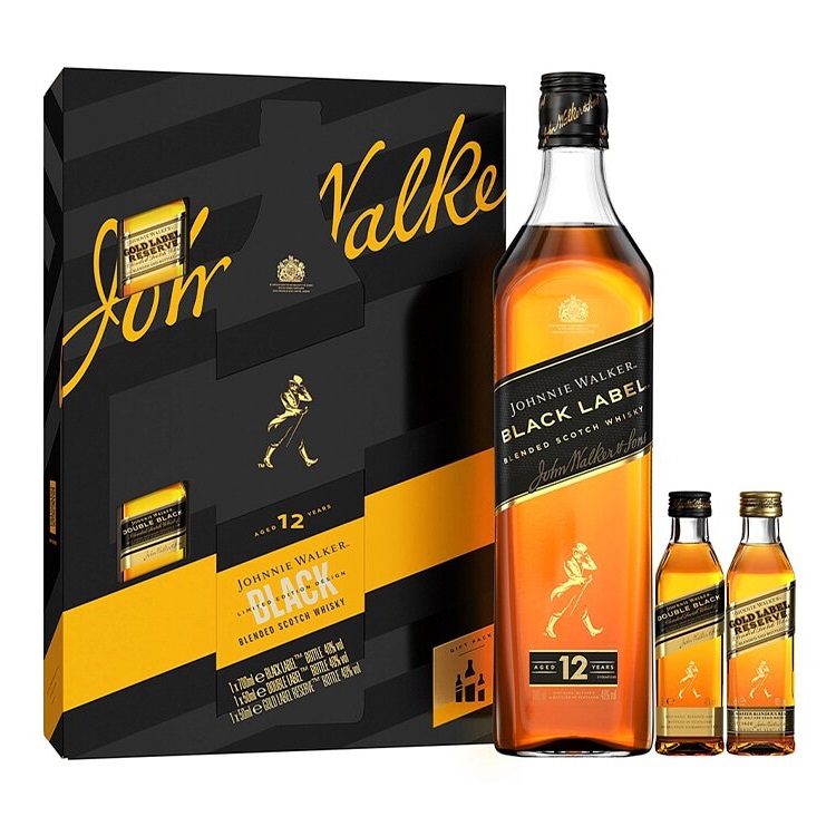 Johnnie Walker Black Label Gift Set w/2 bottle Miniature – 700ml + 50ml + 50ml